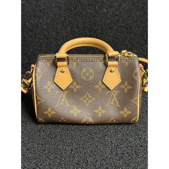 Louis Vuitton Monogram Mini Handbag Brown Leather Canvas Gold Hardware - Picture 2 of 16